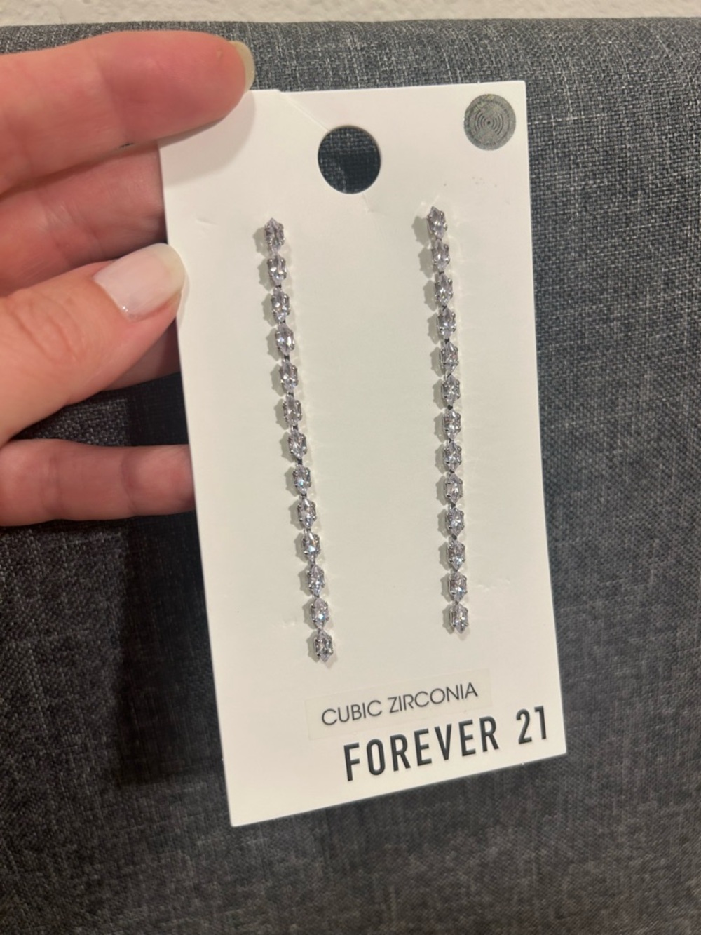 Silver Crystal Linear Drop Earrings - Picture 3 of 4